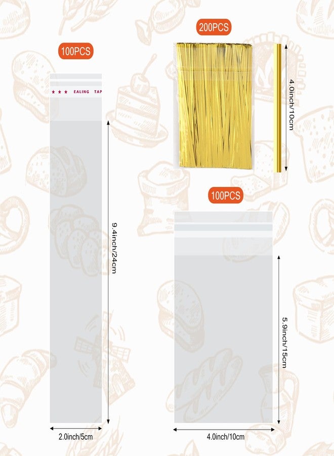 Lemicin 200 Pcs Pretzel Rod Bags Small Clear Individual Plastic Self Sealing Cellophane Treat Bags with Twist Ties for Chocolate Candies Cookies Candy Packaging Wrapping Gift Party Favors - Image 2